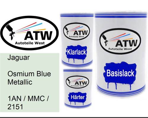 Jaguar, Osmium Blue Metallic, 1AN / MMC / 2151: 500ml Lackdose + 500ml Klarlack + 250ml Härter - Set, von ATW Autoteile West.